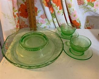 3 Pieces of Green Carnival Glass $24.00