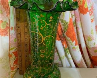Tall Green and Gold Vase $40.00