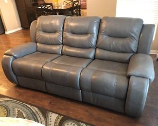 Gray Leather Reclining Sofa