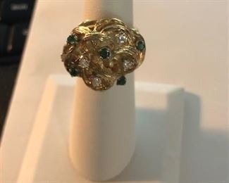 14K Gold Diamond & Emerald Ring