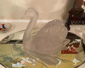 Lalique crystal swan on original mirror