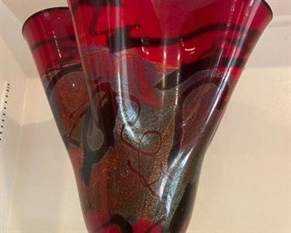 14”H art glass vase signed Michael Nourot
