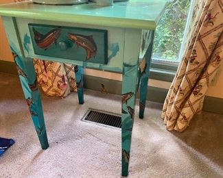 painted table fishing motif
