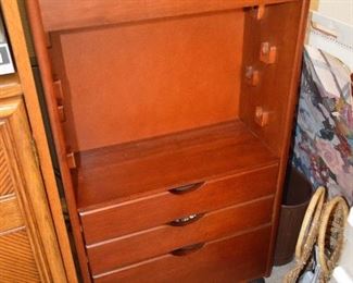 Wrapping station, great wood, holds rolls of ribbon and wrapping paper with drawers for all of the important thingys....