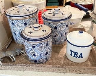 Blue and white canister set