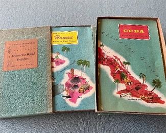 Vintage colorful travel books in sets'