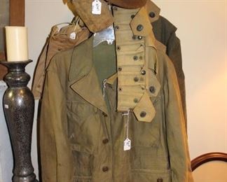Vintage military... including WWI helmet and ammo belt