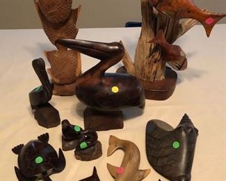 Wood sculptures and carvings from a variety of woods, some ironwood.