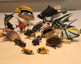 Wood carved fish from a variety of makers