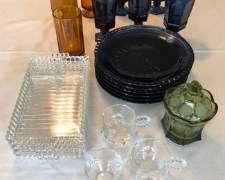 Assorted vintage and depression glass