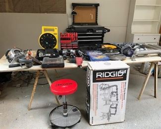 Assorted tools, craftsman workbench