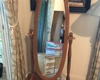 Wooden oval floor mirror