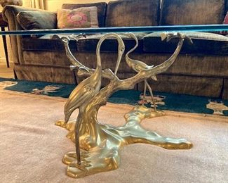 Willy Daro brass coffee table with cranes and maple tree motif