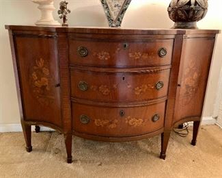 Gorgeous marquetry work on this John Widdicomb buffet