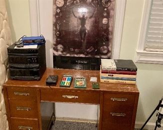 Drexel mid century modern desk and awesome Ministry poster