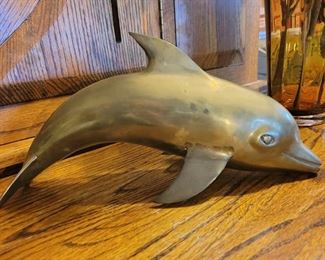 Large Mid-Century Brass Dolphin