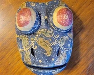 Vintage Ornate Painted Wood Frog Mask