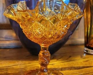 Vintage Amber Depression Glass Candy Dish