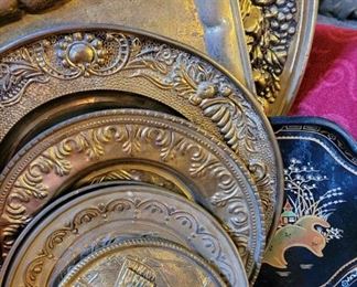 Assortment of Vintage Brass Wall Plates & Trays