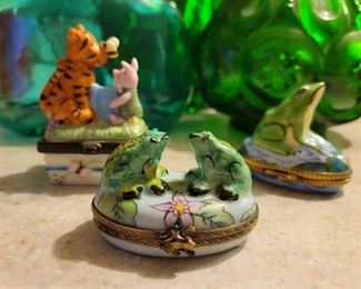 Vintage Limoques France Porcelain Trinket Frog Boxes