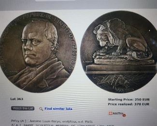 Realized $420.00 dollars ( 370 Euros) $350.00 1st day. Very sought after coin. Premiere sculptor of the 1800's. as was his father before him.