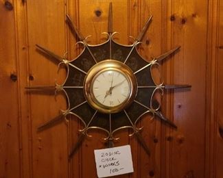 Astrology clock, teak wood (no more hafvesred legally) * a rare clock w/ clean break on one tip. High interest by phone.