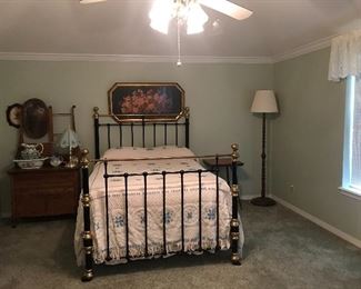Iron/brass Bed and bedding 