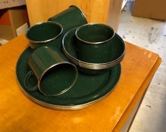 Green enamel camping dishes