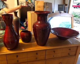 Red decorative vases