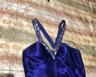 Royal blue and rhinestone prom dress (front)
