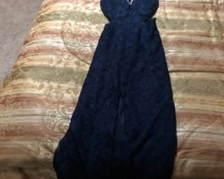 Navy and rhinestone floor length gown