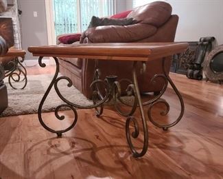 Wood and wrought iron end tables