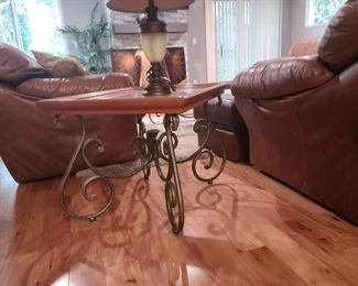 Wood and wrought iron end tables