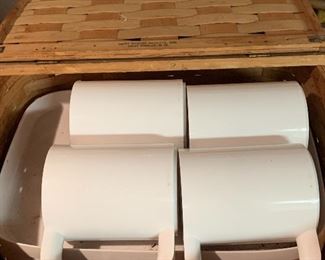 Vintage Picnic Basket With Dishes.