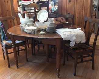 Antique Oak Dining Table, Set of 4 Chairs. Priced separately.