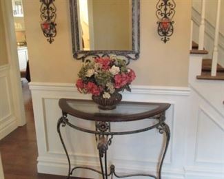 Peter Andrews Entry Half Moon Glass Top Entry Table with Mirror