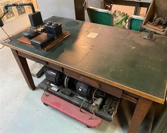 1920s Chief Switchman Desk with a telephone arm, space saver.  