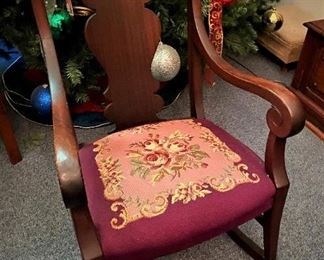 Antique empire revival rocking chair needlepoint seat..............To Register and To Bid go to https://capitolsalesservices.hibid.com..