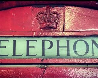 St Edwards Crown on an authentic British Red Box telephone booth.  (Photos by BC of Capitol Sales Services ) ...To Register and To Bid go to https://capitolsalesservices.hibid.com..