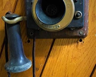 Antique wall mount telephone by American Electric Telephone Company of Chicago with steer hook..............To Register and To Bid go to https://capitolsalesservices.hibid.com..