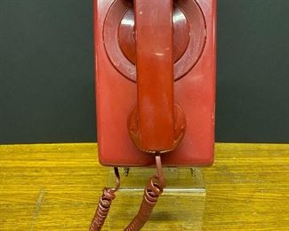 Red direct dial wall mount telephone   (Photos by BC of Capitol Sales Services ) ................To Register and To Bid go to https://capitolsalesservices.hibid.com..