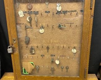 Circa 1920 wall mounted oak wood key case