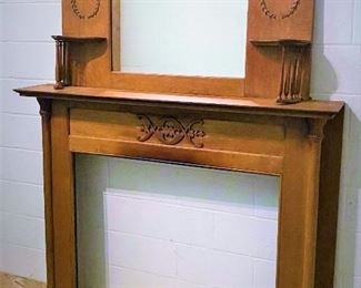 Antique fireplace mantle with framed mirror....To Register and To Bid go to https://capitolsalesservices.hibid.com