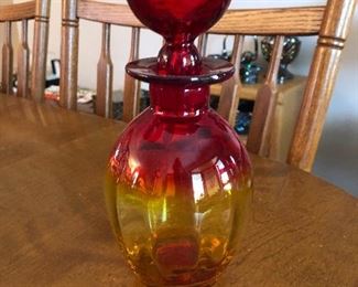 Amberina Rainbow Glass Bottle with Giant Stopper