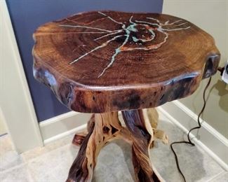 Mesquite and copper table - 18" D x 24" H