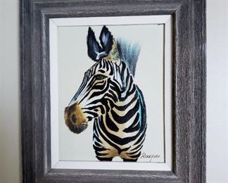 Zebra oil framed signed by Rockford (Artistic Interiors) 