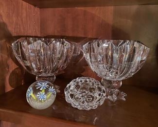 Crystal bowls, glass paperweights