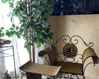Rattan Chair w Matching Table, Faux Tree (TV not for sale)