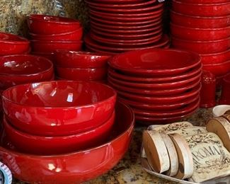 Momma Ro Red Dinnerware Signed Italy 65 pcs