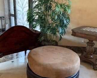 Microfiber and Faux Leather Ottoman